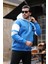 Sportif Şerit Detaylı Şardonlu Kapüşonlu Sweatshirt - Mavi 4