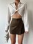 Fermuar Detaylı Süet Kadın Şort Etek 2