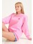 Kadın Kalp Nakışlı 3 Ip Şardonlu Oversize Sweatshirt Pembe 1