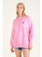 Kadın Kalp Nakışlı 3 Ip Şardonlu Oversize Sweatshirt Pembe 3