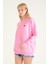 Kadın Kalp Nakışlı 3 Ip Şardonlu Oversize Sweatshirt Pembe 4