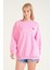 Kadın Kalp Nakışlı 3 Ip Şardonlu Oversize Sweatshirt Pembe 5