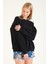 Kadın 3 Ip Şardonlu Sıfır Yaka Oversize Sweatshirt Siyah 3