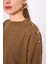 Molly Omuzu Düğmeli Kadın Triko Kazak - Kahve Melanj 4