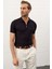 Erkek Fermuarlı Slim-Fit Kalıp Polo Yaka Ince Triko T-Shirt Koyu Lacivert - 5011DNGR 5