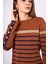 Monroe Çizgili Kadın Triko Kazak - Kızıl Kahve 3