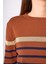 Monroe Çizgili Kadın Triko Kazak - Kızıl Kahve 4