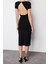 Moda Fit Mezuniyet Balo Nancy Örme V Yaka Askılı Kol Anvelop Midi Boy Elbise 4