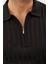 Erkek Fermuarlı Slim-Fit Kalıp Polo Yaka Ince Triko T-Shirt Siyah - 5011DNGR 2