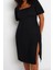 Moda Slim Casual Günlük Bürümcük Örme Kare Yaka Kısa Kol A-Line Midi Boy Büyük Beden Elbise 1