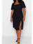 Moda Slim Casual Günlük Bürümcük Örme Kare Yaka Kısa Kol A-Line Midi Boy Büyük Beden Elbise 2