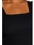 Moda Slim Casual Günlük Bürümcük Örme Kare Yaka Kısa Kol A-Line Midi Boy Büyük Beden Elbise 5