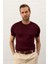Erkek Kare Desenli Slim-Fit Yazlık Triko T-Shirt Bordo - 5020DNGR 3