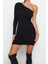 Moda Slim Casual Günlük Rejenere Kaşkorse Örme Asimetrik Yaka Uzun Kol Bodycone Mini Boy Elbise 4