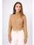 Scarlett Saç Örgülü Krop Kesim Kadın Triko Kazak - Camel 3