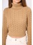 Scarlett Saç Örgülü Krop Kesim Kadın Triko Kazak - Camel 4