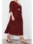 Moda Fit Günlük Keten Karışımlı Dokuma V Yaka Truvakar Kol Kol A-Line Midi Boy Büyük Beden Elbise 2