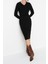 Moda Slim Casual Günlük Fitilli Triko Polo Yaka Uzun Kol Bodycone Midi Boy Elbise 2