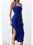 Moda Fit Mezuniyet Balo Finike Dokuma Kare Yaka Askılı Kol Bodycone Midi Boy Elbise 1