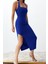 Moda Fit Mezuniyet Balo Finike Dokuma Kare Yaka Askılı Kol Bodycone Midi Boy Elbise 2