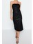 Moda Regular Mezuniyet Balo Payet Dokuma Straplez Kolsuz Kol Shift Midi Boy Elbise 4