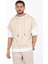 Kapüşonlu Oversize Kısa Kol Sweatshirt - Bej 1