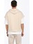 Kapüşonlu Oversize Kısa Kol Sweatshirt - Bej 5