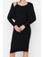 Moda Slim Casual Günlük Fitilli Triko V Yaka Uzun Kol Bodycone Midi Boy Elbise 3