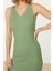 Moda Slim Casual Günlük Tek Plaka Triko V Yaka Kolsuz Kol Bodycone Midi Boy Elbise 2