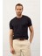 Erkek Kare Desenli Slim-Fit Kalıp Yazlık Triko T-Shirt Koyu Lacivert - 5020DNGR 1