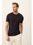 Erkek Çizgili Bisiklet Yaka Slim-Fit Kalıp Ince Triko T-Shirt Koyu Lacivert - 5013DNGR 5
