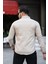 Erkek Krem Slim Fit Dar Kesim Kot Gömlek 4