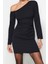 Moda Fit Mezuniyet Balo Finike Dokuma Asimetrik Yaka Uzun Kol Bodycone Mini Elbise 3