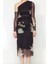 Moda Fit Şık Abiye Gece Tül Örme Asimetrik Yaka Uzun Kol Bodycone Midi Boy Elbise 1
