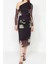 Moda Fit Şık Abiye Gece Tül Örme Asimetrik Yaka Uzun Kol Bodycone Midi Boy Elbise 2