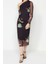 Moda Fit Şık Abiye Gece Tül Örme Asimetrik Yaka Uzun Kol Bodycone Midi Boy Elbise 3