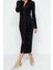 Moda Slim Casual Günlük Kadife Örme Polo Yaka Uzun Kol Bodycone Midi Boy Elbise 2