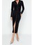 Moda Slim Casual Günlük Kadife Örme Polo Yaka Uzun Kol Bodycone Midi Boy Elbise 3
