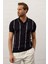 Erkek Slim-Fit Kalıp Polo Yaka Ince Triko T-Shirt Koyu Lacivert - 5012DNGR 1