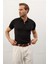 Erkek Slim-Fit Kalıp Polo Yaka Yazlık Triko T-Shirt Siyah - 5006DNGR 5
