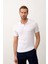 Erkek Çizgi Desenli Slim-Fit Kalıp Polo Yaka Yazlık Triko T-Shirt Beyaz - 5003DNGR 4