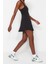 Moda Rahat Sportswear Dalgıç Scuba Örme Kare Yaka Askılı Kol A-Line Mini Boy Elbise 5