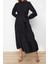 Moda Rahat Casual Günlük Terrycotton Dokuma Dik Yaka Uzun Kol Basic Maxi Boy Tesettür Elbise 3