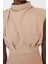 Moda Kolsuz Dik Yaka Midi Elbise Camel Vücuda Oturan Dik Yaka Midi Kalem Etek Dokuma Elbise 4