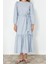 Moda Fit Casual Günlük Rigid Denim Bisiklet Yaka Uzun Kol Eteği Fırfırlı Midi Boy Elbise 3