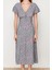 Moda Regular Casual Günlük Shally Dokuma V Yaka Kısa Kol A-Line Midi Boy Elbise 1