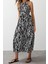 Kolsuz Halter Yaka Maxi Elbise Siyah Animal Shift Shally Maxi Dokuma Elbise 3