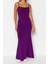 Moda Askılı Kare Yaka Maxi Elbise Mor Fitted Vücuda Oturan Askılı Maxi Esnek Örme Kalem Elbise 1