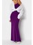Moda Askılı Kare Yaka Maxi Elbise Mor Fitted Vücuda Oturan Askılı Maxi Esnek Örme Kalem Elbise 2