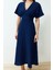 Moda Regular Casual Günlük Crinkle Dokuma V Yaka Kısa Kol A-Line Maxi Boy Elbise 1